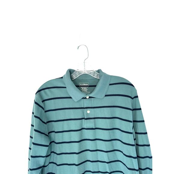 L.L. Bean Men's Green Striped Casual Traditional Fit Long Sleeve Polo Shirt Med - Picture 3 of 11